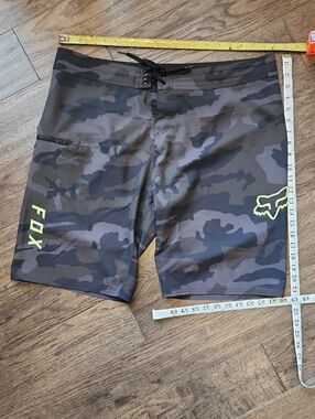 Fox Men’s Grey Camo Board Shorts with Neon Yellow Logo